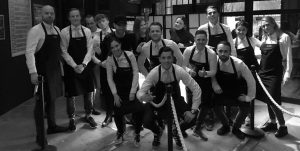 Groepsfoto At The Factory zwart wit